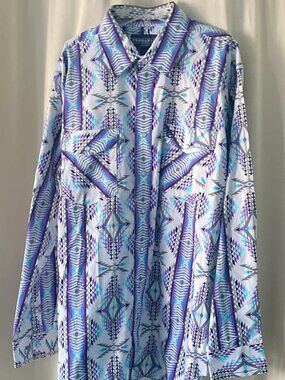 Panhandle Select Men’s Western Shirt L Aztec Geometric Purple Blue Snap Front